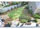 Overhead view of the home's meticulously landscaped backyard and patio area at 1691 Doncaster Ne Dr, Atlanta, GA 30309