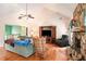 Bright living room with stone fireplace, wooden floors, and high ceiling at 1019 James Madison Ct, Mcdonough, GA 30253