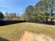 Beautiful backyard featuring a green lawn, privacy fence, and a concrete patio area at 3903 Cain Mill Dr, Lithonia, GA 30038