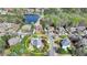 An aerial view showcases this home's location in a neighborhood with mature landscaping and a pond at 2510 Bent Creek Way, Cumming, GA 30041