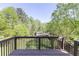 Deck view of a large green backyard with trees and the detached garage at 55 Maple Leaf Ct, Dallas, GA 30157