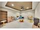 Carpeted basement space with recessed lighting, ceiling fan, and flexible storage options at 2674 Hosanna Dr, Powder Springs, GA 30127