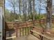 Backyard featuring a wooden deck and a fenced yard with mature trees at 302 Chattahoochee Way, Woodstock, GA 30188
