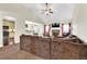 Bright living room with a stone fireplace, vaulted ceiling, and lots of natural light at 95 Summerlyn Dr, Hiram, GA 30141