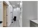 Modern bathroom featuring black toilet, white subway tile, and patterned tile flooring at 1409 Northgate Dr, Villa Rica, GA 30180