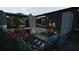 Expansive outdoor living space with modern lounge chairs, lush greenery, and an elegant reflecting pool in a modern house at 2413 Spalding Dr, Atlanta, GA 30350