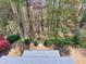 Aerial view of a spacious backyard with mature trees, a firepit, and a trampoline at 3285 Pebble Ridge Ln, Buford, GA 30519
