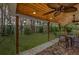 Relaxing covered patio with brick floors, dining set, ceiling fans, and backyard view at 3285 Pebble Ridge Ln, Buford, GA 30519