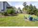 Expansive backyard featuring lush green lawn, mature trees, and inviting fire pit area at 3174 Country Club Nw Ct, Kennesaw, GA 30144