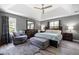 A main bedroom suite with high ceilings and gray walls, and neutral accents, plus hardwood style floors at 3174 Country Club Nw Ct, Kennesaw, GA 30144