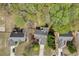 Aerial view of the property showcasing its landscaping, neighbors, and proximity to surrounding trees at 1545 Smoke Hill Dr, Hoschton, GA 30548