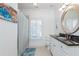 Well-lit bathroom with granite counters, white cabinets, and shower-tub combination at 425 Prestwick Ct, Alpharetta, GA 30005