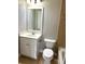 Neat bathroom featuring a white vanity, toilet, and tiled shower, providing a refreshing and well-maintained space at 3923 High Dove Sw Way # 16, Smyrna, GA 30082