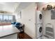 Modern living room that has a washer and dryer in the same area with a beautiful view from the living room windows at 1100 Howell Mill Nw Rd # 711, Atlanta, GA 30318