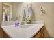 Bathroom vanity with a white countertop, decorative accessories, and a mirror at 4777 Ardmore Ln, Hoschton, GA 30548