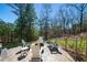 Backyard patio with stamped concrete, fire pit, and seating, surrounded by mature trees and landscaping at 139 Stargaze Rdg, Canton, GA 30114