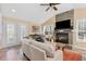 Cozy living room with stone fireplace, bright windows, and comfortable seating at 1665 Millhouse Lndg, Marietta, GA 30066