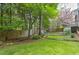 Lush backyard with mature trees, a wooden fence, and a tranquil garden area at 1956 Grace Arbor Ne Ct, Atlanta, GA 30329