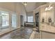 Vaulted Primary bathroom with double vanity, granite countertops, soaking tub and separate glass shower at 1956 Grace Arbor Ne Ct, Atlanta, GA 30329