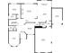 Detailed first floor plan showing a spacious layout, kitchen, living room, and attached garage at 214 Leland Way, Woodstock, GA 30188
