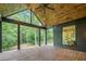 Covered porch with wood ceiling with views of the wooded backyard at 402 Chattahoochee St, Roswell, GA 30075