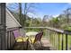 Outdoor balcony featuring a small table and chairs with a wooded view at 5908 Trent Walk Dr, Lithonia, GA 30038