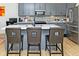 Stylish kitchen featuring gray cabinets, quartz countertops, stainless steel appliances, and island seating at 1433 Halpern Ln, Kennesaw, GA 30144