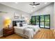 Spacious main bedroom with a sliding glass door to the outdoor space, vaulted ceilings, and calming decor at 3063 Leafwood Dr, Decatur, GA 30033