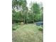 Manicured backyard with mature trees, green lawn, hot tub in rear at 3455 Buffington Ln, Cumming, GA 30040