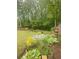 Lush backyard featuring a variety of plants, trees, and decorative elements at 3455 Buffington Ln, Cumming, GA 30040