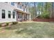 A spacious backyard with green grass and a covered porch that stretches across the home's side at 3080 Dickson Ne St, Brookhaven, GA 30319