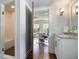 Bathroom featuring a shower with built-in seat and vanity with granite countertop at 3080 Dickson Ne St, Brookhaven, GA 30319