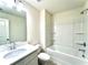Bathroom featuring white cabinets and tub/shower combo at 421 Auburn Valley Way, Auburn, GA 30011