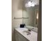 Bathroom featuring a granite countertop, a modern sink, and white cabinets at 4748 Arcado Sw Rd, Lilburn, GA 30047