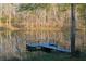 A small pond with a community dock surrounded by a forest of trees at 4125 Hidden River Dr, Cumming, GA 30028