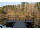 A community pond with a small dock shows the natural beauty of the area at 4125 Hidden River Dr, Cumming, GA 30028