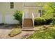 Close up front entrance and landscaping featuring well-maintained lawn and steps to the front door at 112 Bernice Dr, Lawrenceville, GA 30045