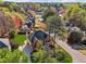 Stunning aerial view of a brick home nestled amongst lush green trees in a suburban neighborhood on a sunny day at 405 N Pine Dr, Alpharetta, GA 30022