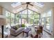 Bright sunroom featuring vaulted ceilings, skylights, and an abundance of natural light at 1864 Crestridge Ne Pl, Atlanta, GA 30345