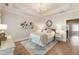 This bedroom boasts a tray ceiling, chandelier, wood floors, and a neutral color palette at 2068 Cortland Rd, Milton, GA 30009