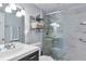 Bathroom with walk-in shower, vanity, and modern sink with beautiful countertops at 8 Arpege Nw Way, Atlanta, GA 30327