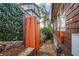 Outdoor shower with orange curtain at 219 Little John Ne Trl, Atlanta, GA 30309