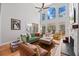 Bright living room featuring tall ceilings, a fireplace, and large windows with natural light at 840 Stonehaven Ln, Alpharetta, GA 30005