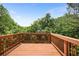 View from deck with wooden railing overlooking wooded area at 7040 Magnolia Park Ln, Norcross, GA 30093