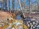 Picturesque creek view with natural rocks and a bridge surrounded by lush greenery at 2112 Little River Dr, Suwanee, GA 30024