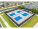 An aerial view of a community tennis/pickleball court with multiple courts at 437 Great Pine Way, Woodstock, GA 30188