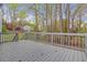 View of a gray wooden deck overlooking backyard with trees and other houses at 1143 Cedar Log, Austell, GA 30168