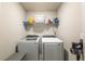 Functional laundry room includes modern washer, dryer, and storage shelf at 2461 Bayrose Cir, Atlanta, GA 30344