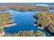 Scenic aerial view of a lake with lush green islands and waterfront docks for boating enthusiasts at 3315 Hillshire Dr, Cumming, GA 30028