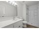 Bright bathroom featuring a white vanity and a pristine, fully enclosed shower at 209 Emma Gilley Dr, Carrollton, GA 30116